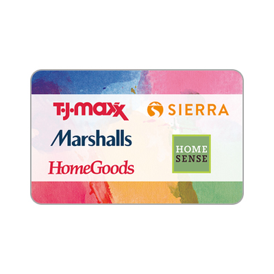 T.J. MAXX<sup>&reg;</sup> $25 Gift Card - Find the brands you love at prices that work for you at T.J.Maxx. We believe everyone deserves to be surrounded by beautiful, high-quality, on-trend things at incredible savings. Fashion, family, home–we have just what you need to help maximize what matters most to you.  Maxx life with a TJX gift card – redeemable at over 2800 T.J.Maxx, Marshalls, HomeGoods, and Sierra stores (in the U.S. and Puerto Rico) and online at tjmaxx.com and sierra.com.